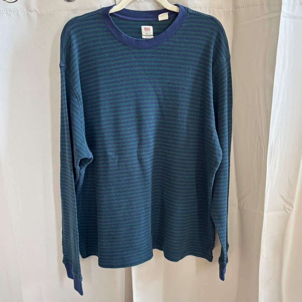 Levi Mens Thermal Shirt XXL Waffle Knit Striped Gorpcore Streetwear Grunge 21537